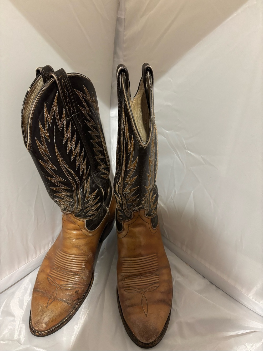 Vintage Men's Two-Tone Dan Post Boots - Brown & Dark Brown